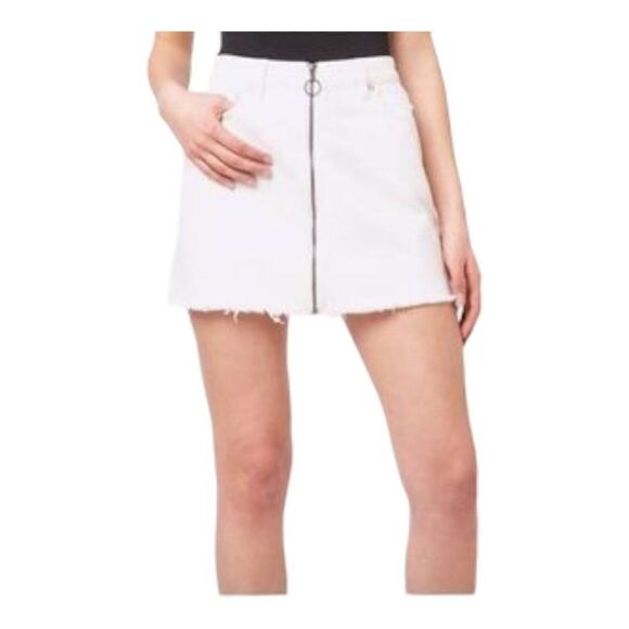 Free People Skirt Women's 27 White Front Zip Denim Jean Short Mini Skirt - Picture 3 of 8